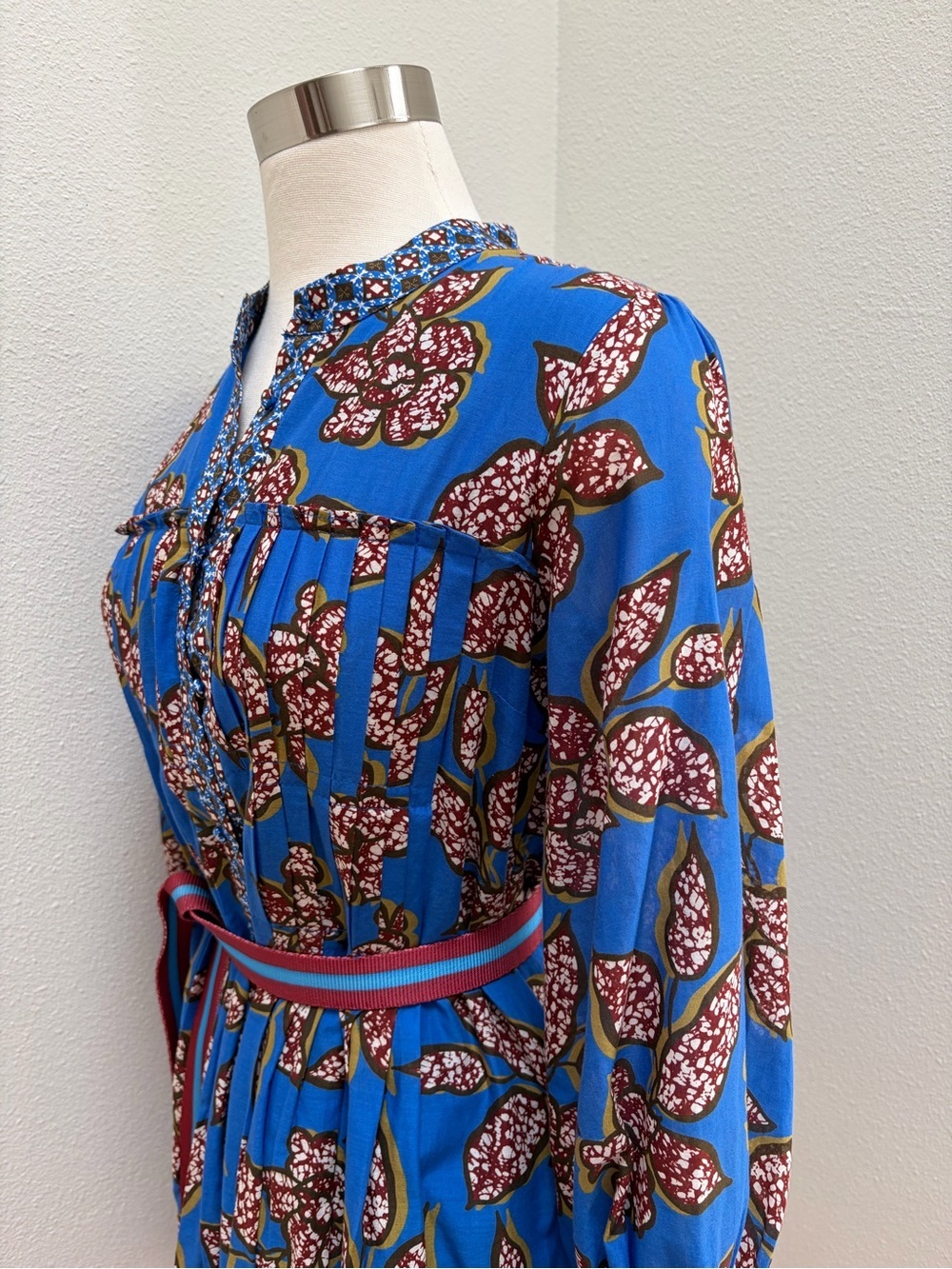 Alexis Berka Mini Dress Sapphire Batik Print Pleated Belted Cotton Blue Size Xs - Picture 5 of 12